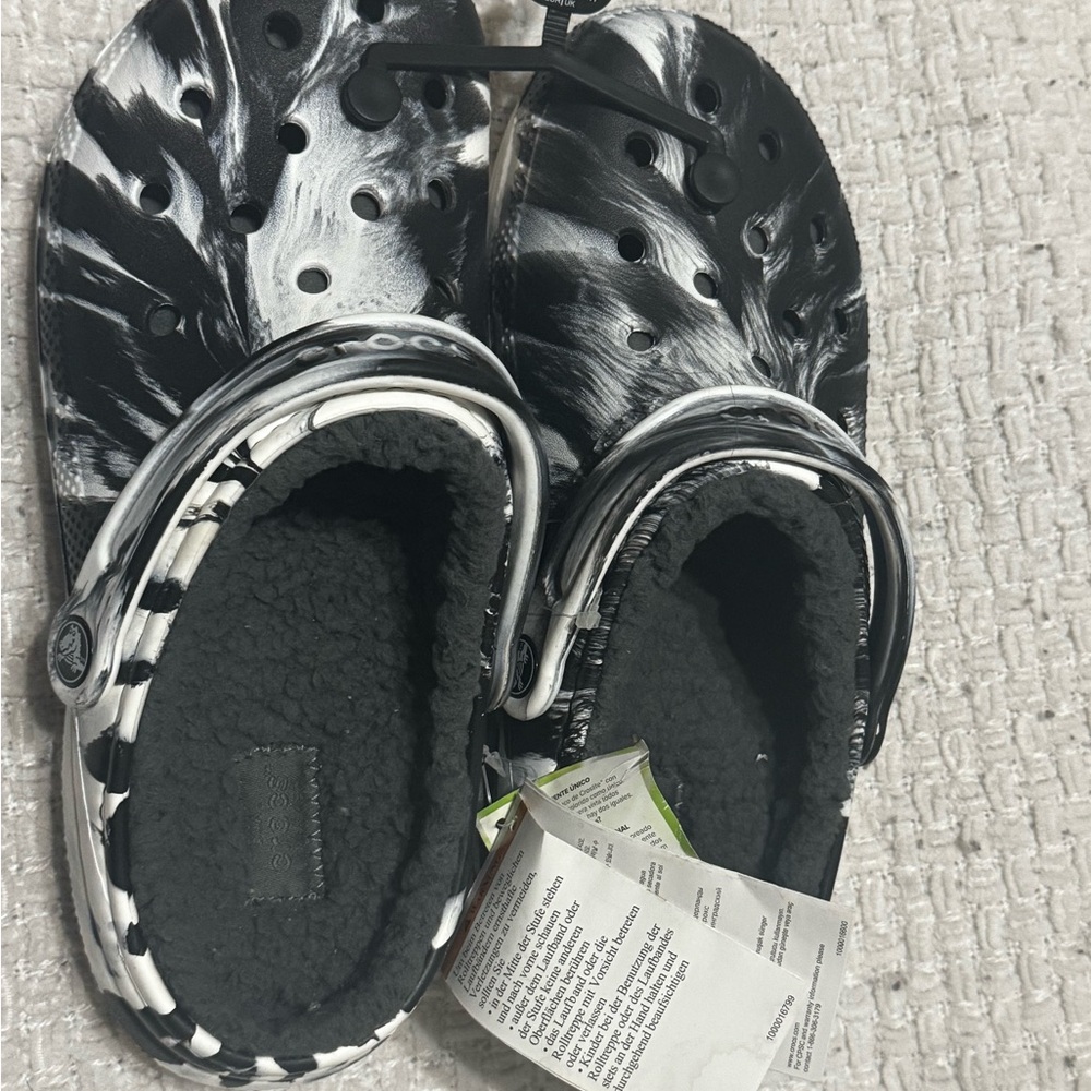 CROCS Black and White Cow Print Mules & Clogs